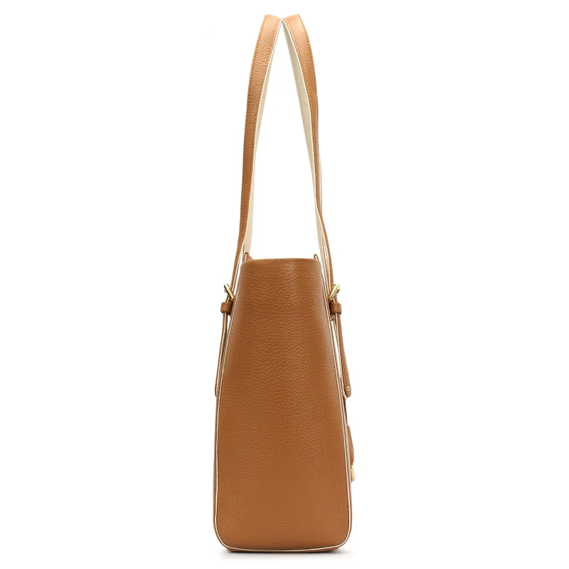Da Milano Caramel Medium Wax Leather Tote - Caramel for Women | Best Price UAE